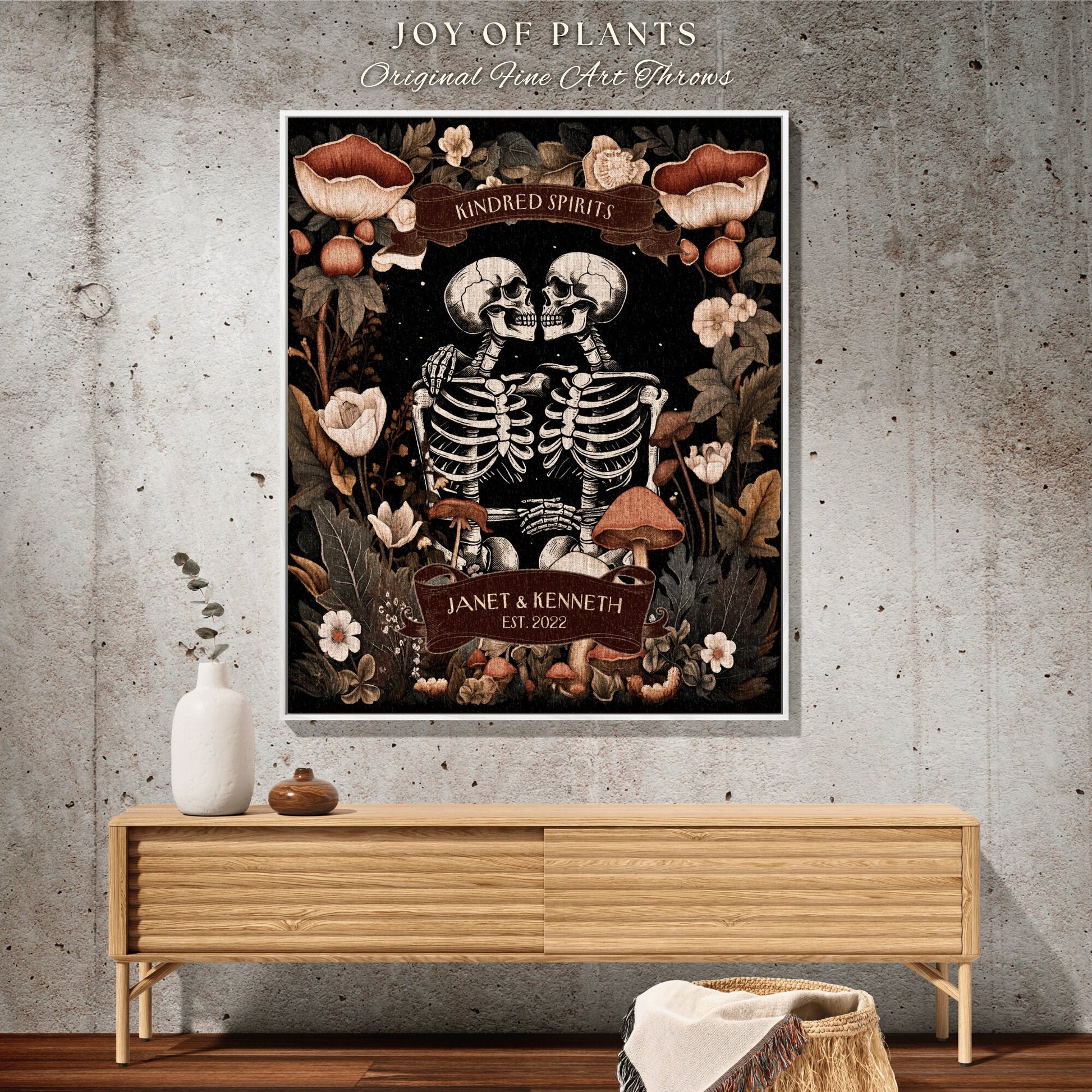 Ethereal Skeleton Lovers Throw Blanket | Personalized Anniversary Blanket Skeleton Lover Tarot Gift for Boyfriend Custom Couple Names Cute |