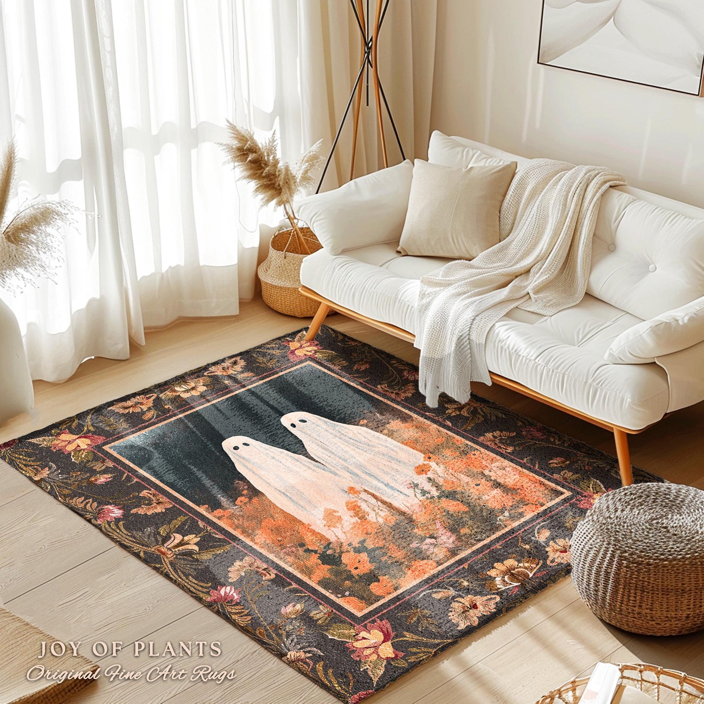 Moody Woodland Gothic Ghost Rug Dark Cottagecore Fall Aesthetic | Boho Mystical Room Rug Spooky Season Ghostly Home Decor Whimsigothic Rug