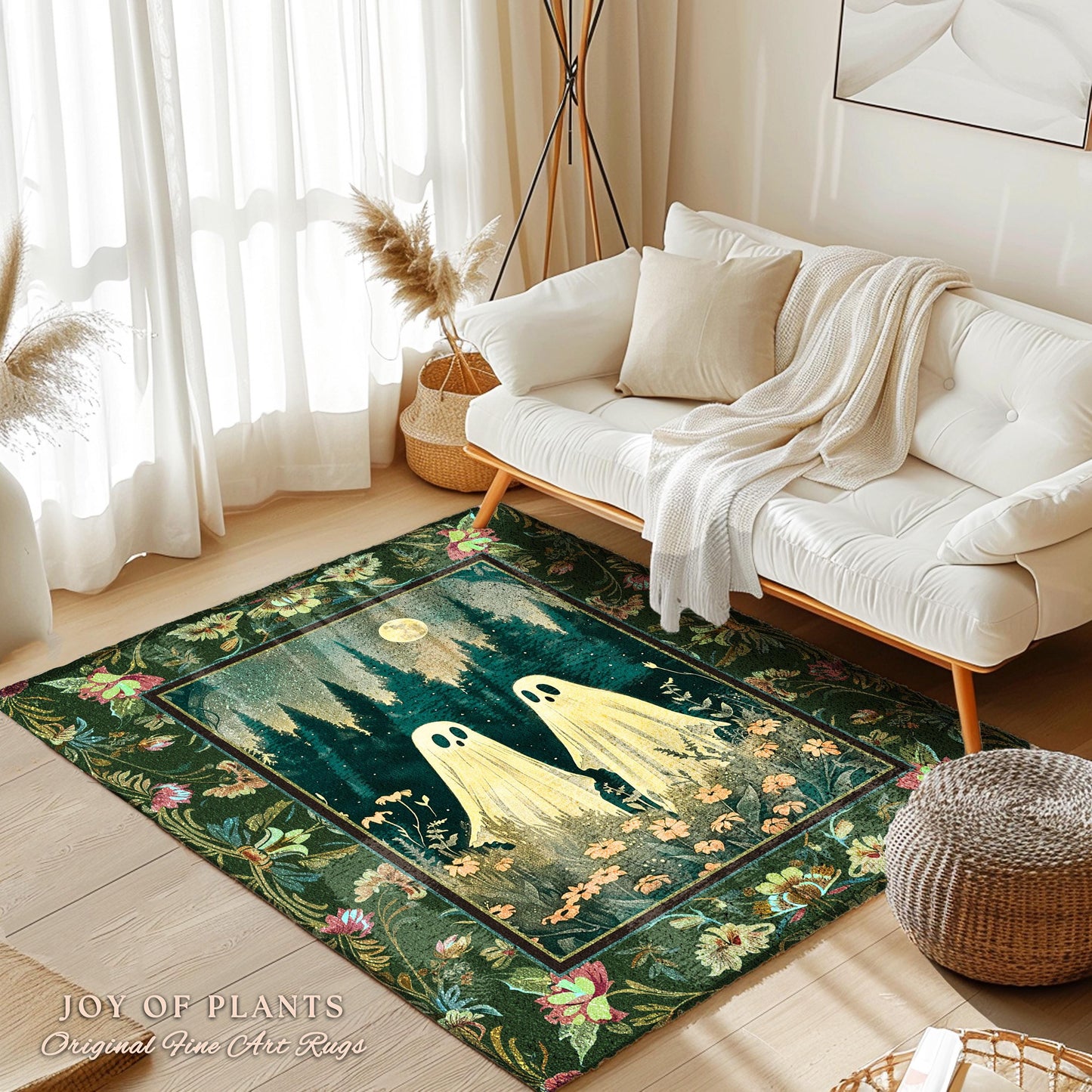 Celestial Ghost Lovers Decor Dark Woodland Moon Celestial Magic Meadows Rug | Cottagegoth Spooky Spirits Whimsical Enchanted Fairycore Decor