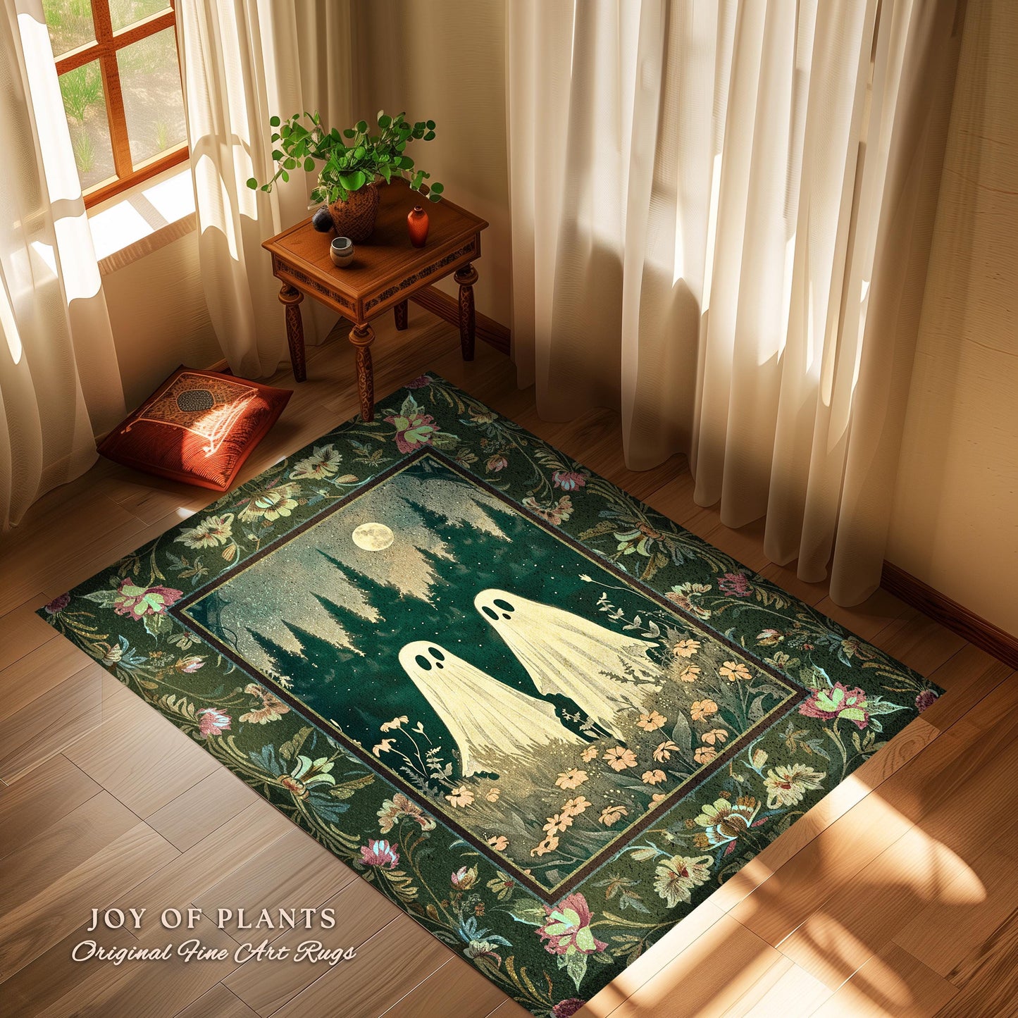 Celestial Ghost Lovers Decor Dark Woodland Moon Celestial Magic Meadows Rug | Cottagegoth Spooky Spirits Whimsical Enchanted Fairycore Decor