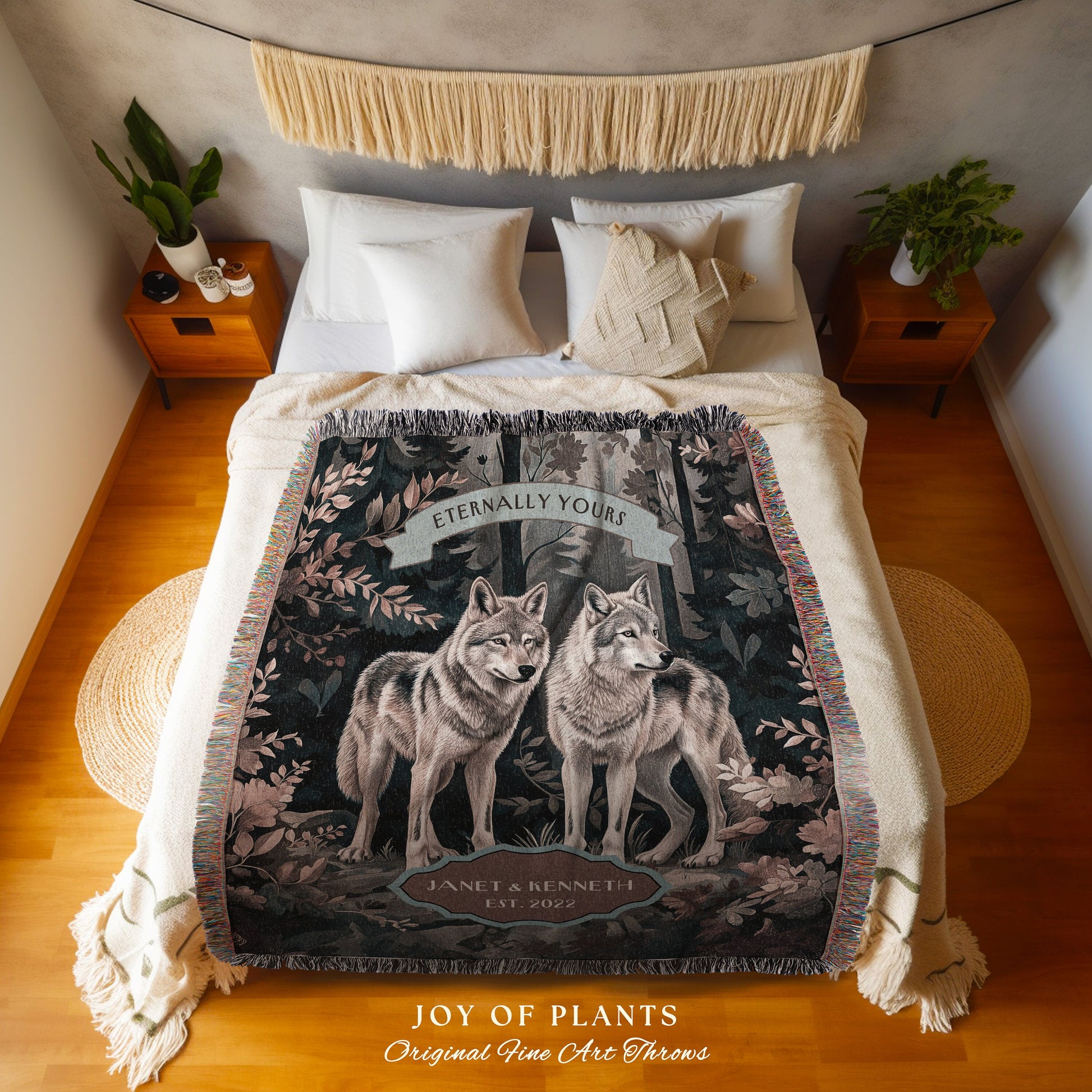 Mystic Grey Wolf Custom Couple Blanket | Unique Couple Gift Ideas Personalized Blanket Wedding Unique Dark Cottagecore Wolf Lover Throw |