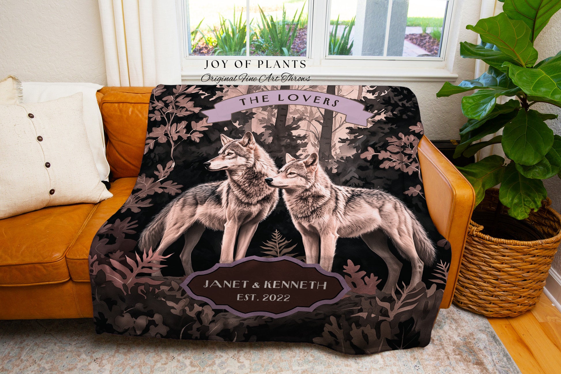 Mythic Wolf Couple PersonalizedTapestry Blanket | Folklore Wedding Anniversary Mr & Mrs Personalized Unique Cute Couple Gift for Newlyweds |