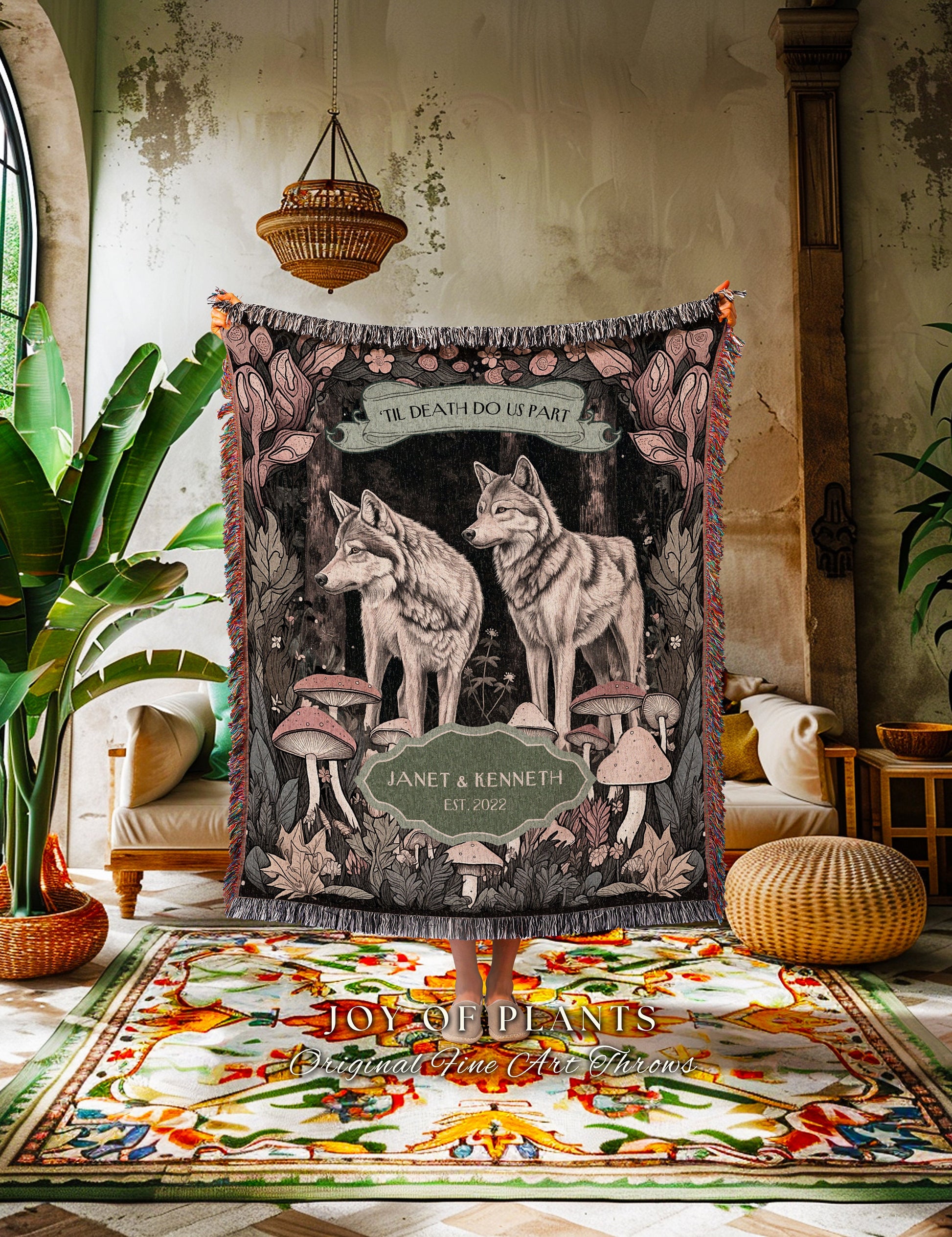 Personalized Best Friend Woven Tapestry Blanket | Custom Friendiversary Gift for Bestie Blanket Whimsical Cottagecore Woodland Gothic Throw