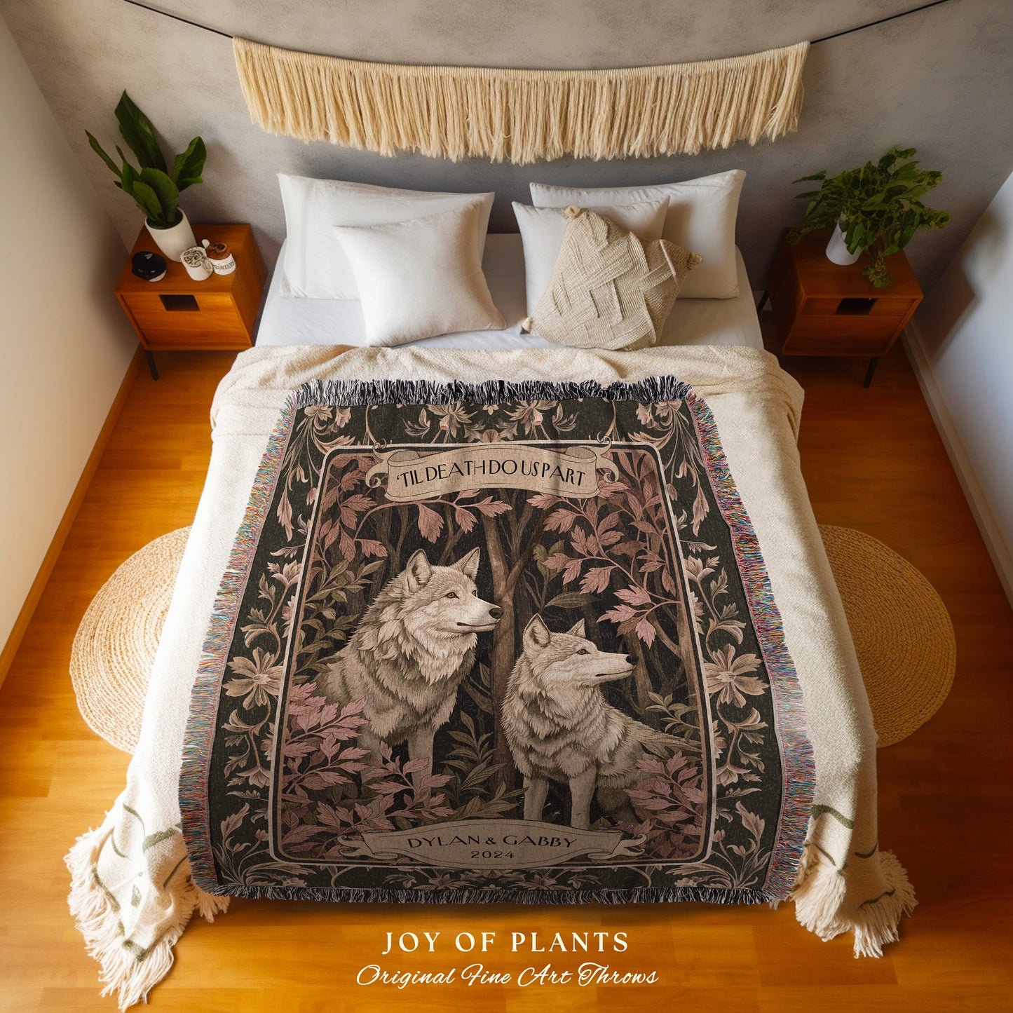 Boyfriend & Girlfriend Personalized Wolf Tapestry | Custom Dating Anniversary Mr and Mrs Unique Cute Couple Woven Blanket Sentimental Gift |