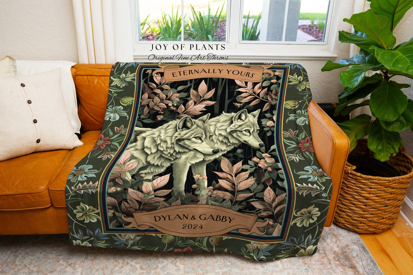 Ethereal Woodland Wolf Couple Custom Throw | Romantic Couple Gift Ideas Custom Woven Blanket Wedding Unique Couple Tapestry Dark Cottagecore