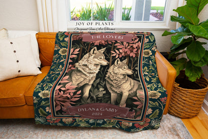 Sylvan Wolves Cozy Couple Blanket | Woodland Wedding Anniversary Mr & Mrs Personalized Unique Cute Couple Gift for Boyfriend and Girlfriend