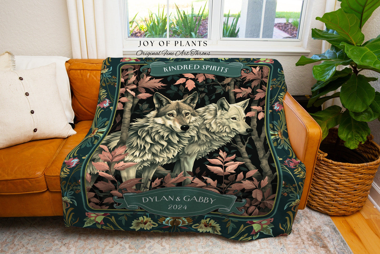 Custom Names Wolf Couple Blanket | Victorian Gothic Aesthetic Personalized Woven Blanket Wedding Unique Gift Idea for Boyfriend Tapestry |