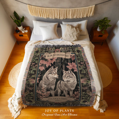 Cozy Wolf Couple Custom Throw Blanket| Dating Anniversary Gift His & Hers Wolf Tapestry Woodland Wedding Unique Couple Gift Idea Thoughtful