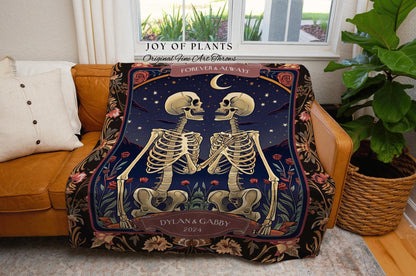 Tarot Skeleton Couple Blanket Personalized | Thoughtful Anniversary Wedding Tapestry Skeleton Lovers Gift for Husband and Wife Throw Custom