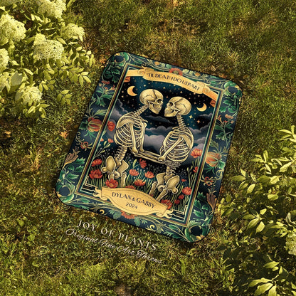 Til Death Do Us Part Skeleton Couple Picnic Blanket | Second Anniversary Blanket Skeleton Lover Tarot Gift for Boyfriend Personalized Couple