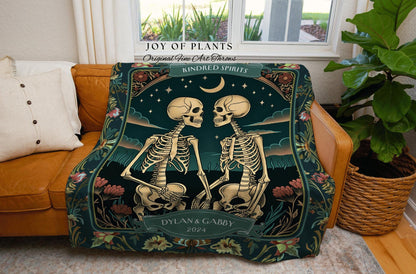 Lovers Tarot Card Custom Skeleton Tapestry | First Year Anniversary Blanket Gothic Skeleton Lover Gift for Boyfriend Personalized Couple |