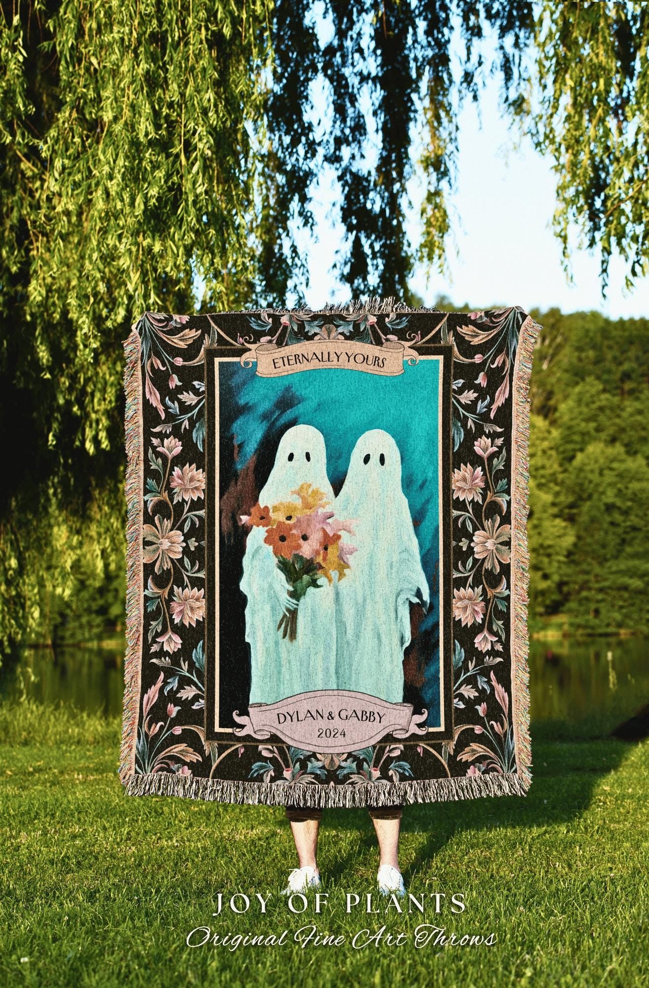 Engagement Blanket Personalized Couple Blanket | Ethereal Anniversary Gift Custom Kindred Spirits His and Hers Ghost Couple Tapestry Woven |