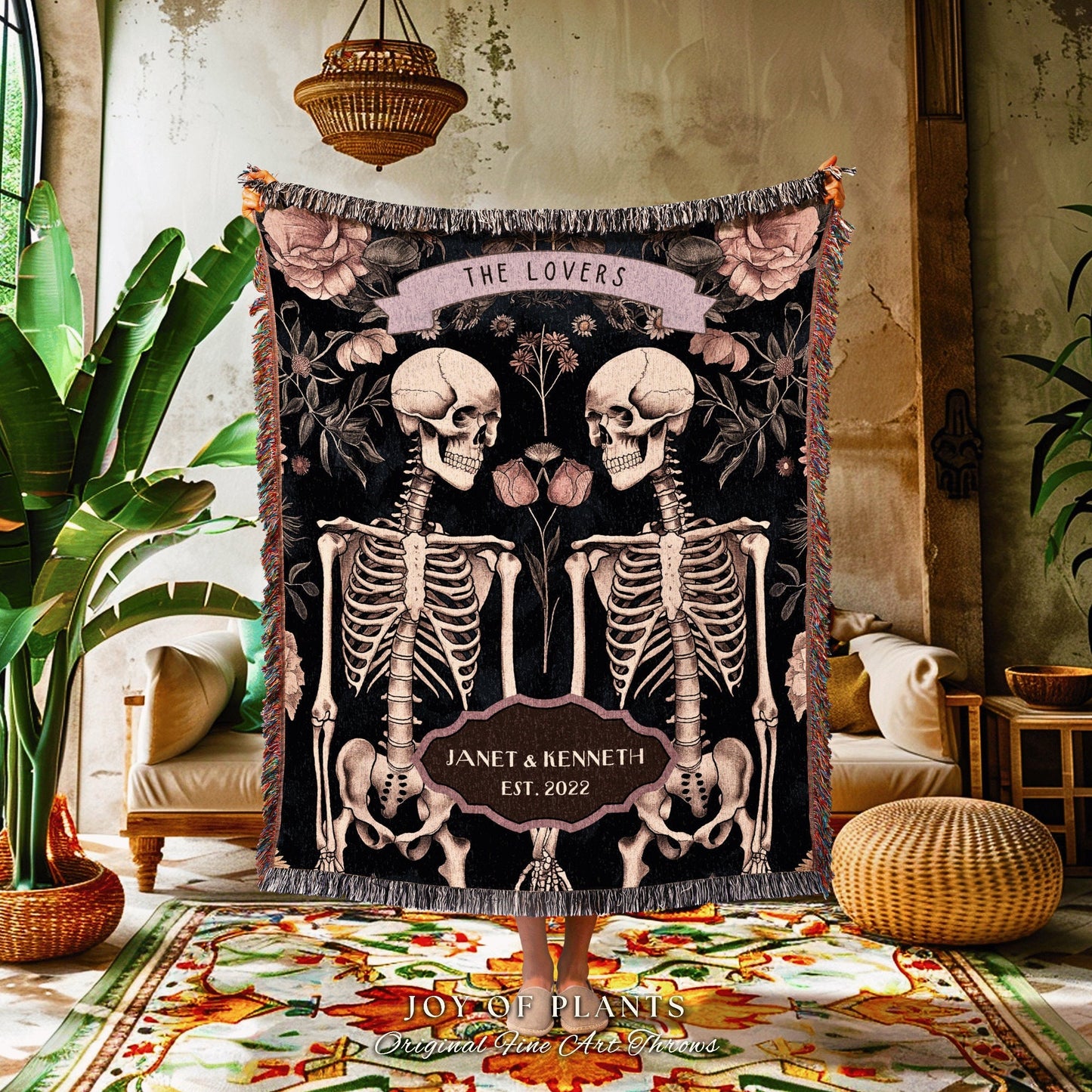 Pastel Goth Skeleton Lovers Blanket Customized | Sentimental Anniversary Blanket Skeleton Lover Custom Gift for Goth Girlfriend Personalized