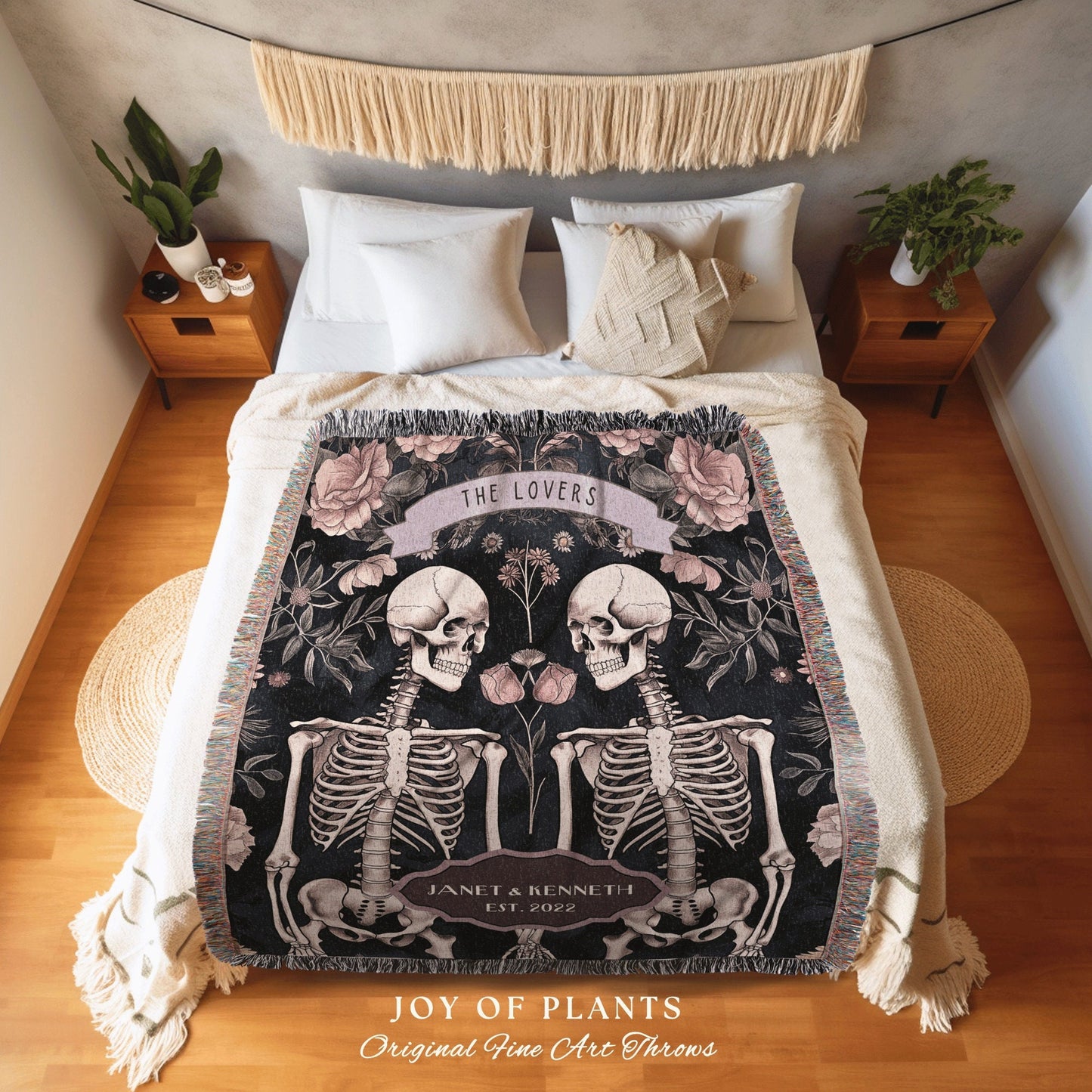 Pastel Goth Skeleton Lovers Blanket Customized | Sentimental Anniversary Blanket Skeleton Lover Custom Gift for Goth Girlfriend Personalized