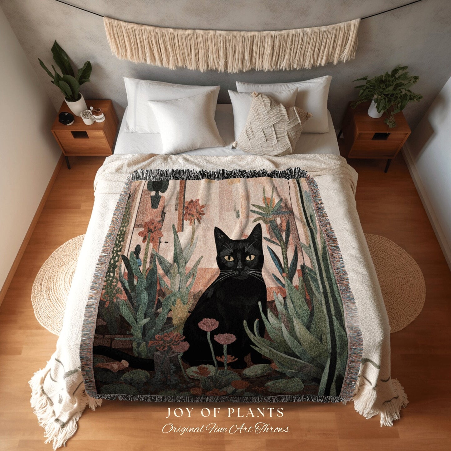 Fall Aesthetic Floral Tapestry Wall Art Black Cat Woven Throw Blanket | Decor Black Cat Halloween Decor Dark Cottagecore Tapestry Vintage |