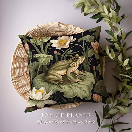 Woodland Cottagecore Frog Pillow Woven | Botanical William Morris Inspired Pillow Botanical Decor Pillow Home Decor Throw Pillow Frog Decor