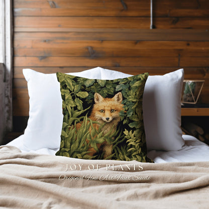 Botanical Fox Pillow Woven | William Morris Inspired Pillow Woodland Decor Pillow Maximalist Home Decor Throw Pillow Botanical Fox Throw |