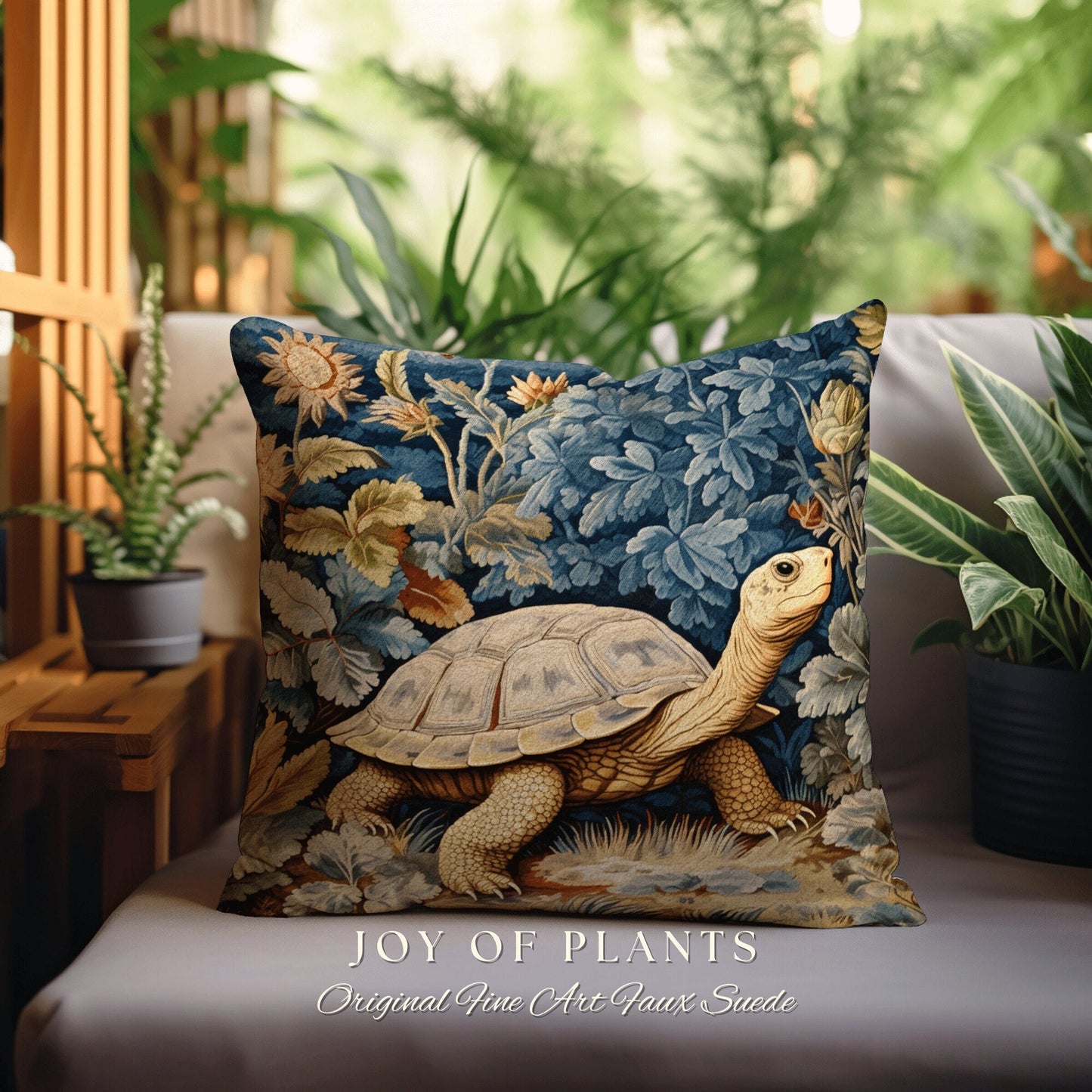 Vintage Tortoise Throw Pillow | William Morris Inspired Pillow Woodland Cottagecore Decor Pillow Maximalist Home Decor Morris Tortoise Decor