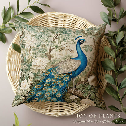 Wildflower Peacock Pillow Floral | William Morris Inspired Peacock Pillow Woodland Aesthetic Cushion Botanical Ornate Home Decor Eclectic