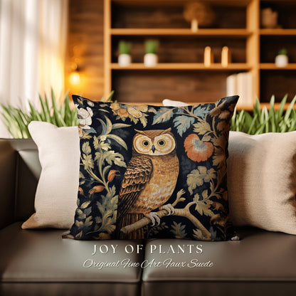 Woodland Owl Throw Pillow | William Morris Inspired Throw Pillow Woodland Forestcore Decor Pillow Maximalist Home Decor Throw Pillow Owl Art