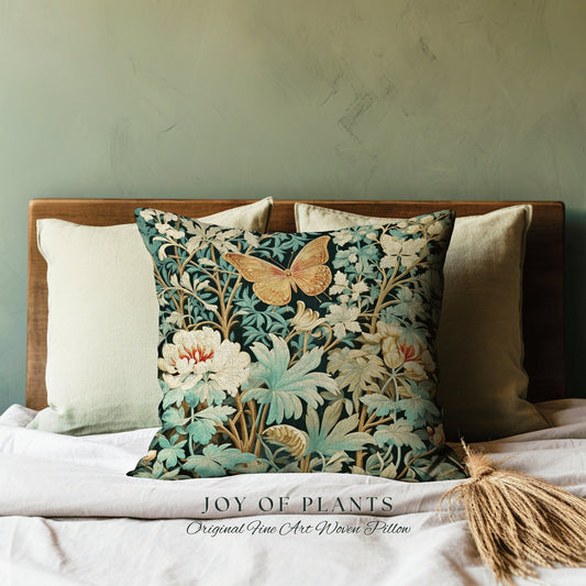 Cottagecore Butterfly Pillow | William Morris Inspired Cottagecore Moth Decor Cushion Maximalist Ornate Home Decor Throw Pillow Eclectic