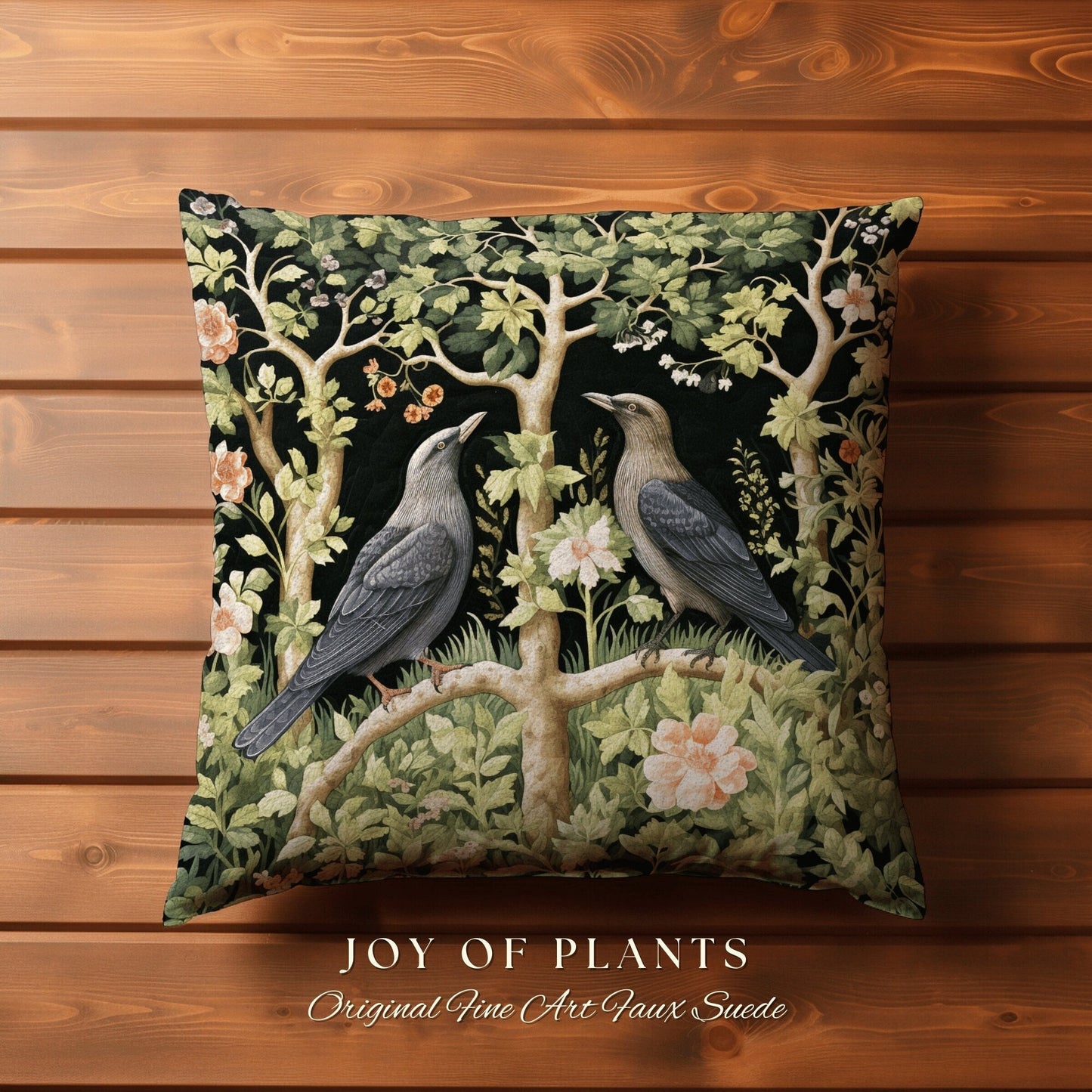 Woodland Morris Throw Pillow | William Morris Inspired Pillow Woodland Forestcore Decor Pillow Maximalist Home Decor Crowcore Throw Pillow |