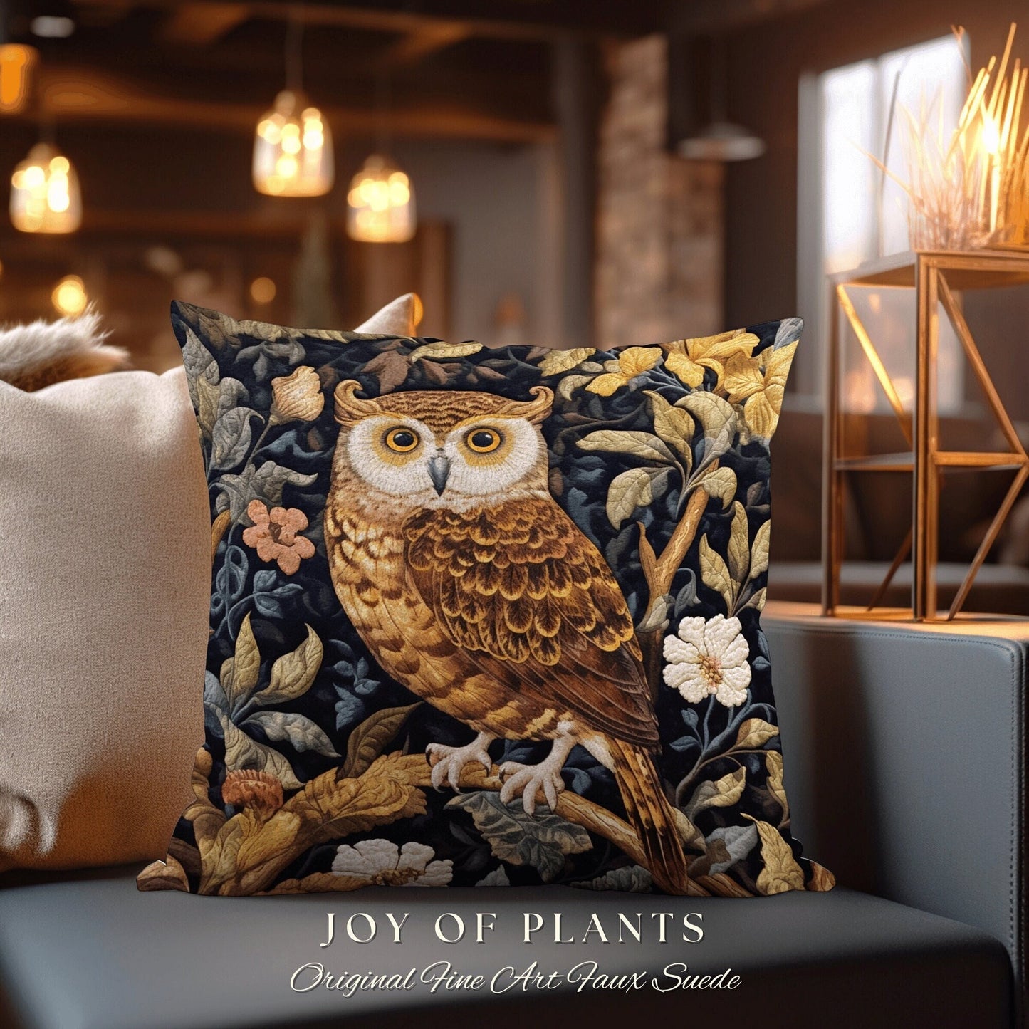 Owl Throw Pillow Woven | William Morris Inspired Pillow Woodland Forestcore Decor Pillow Maximalist Home Decor Throw Pillow Owl Botanical |