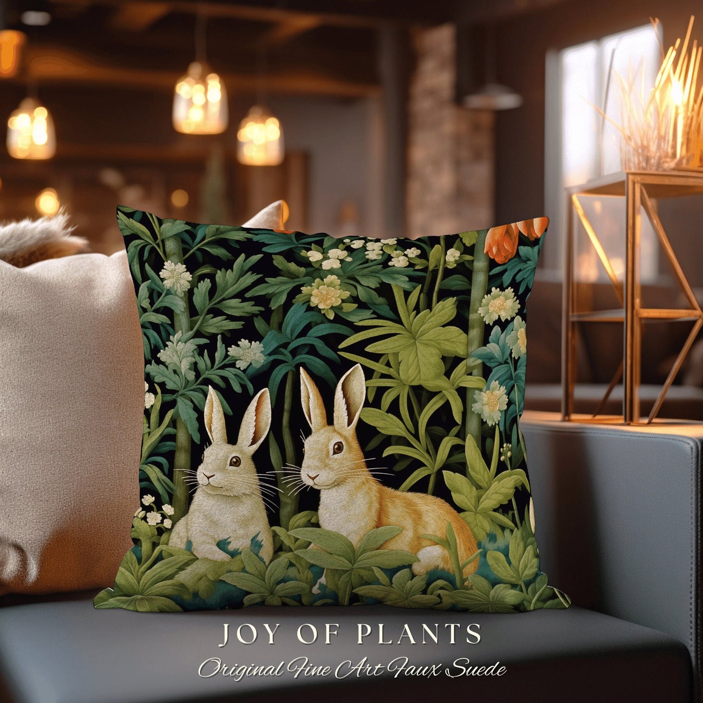 Secret Garden Bunnies Pillow Fairy Core Whimsical Accent Pillow Dark Academia Room Decor Bunny Aesthetic Rabbit Cushion Forestcore Botanical