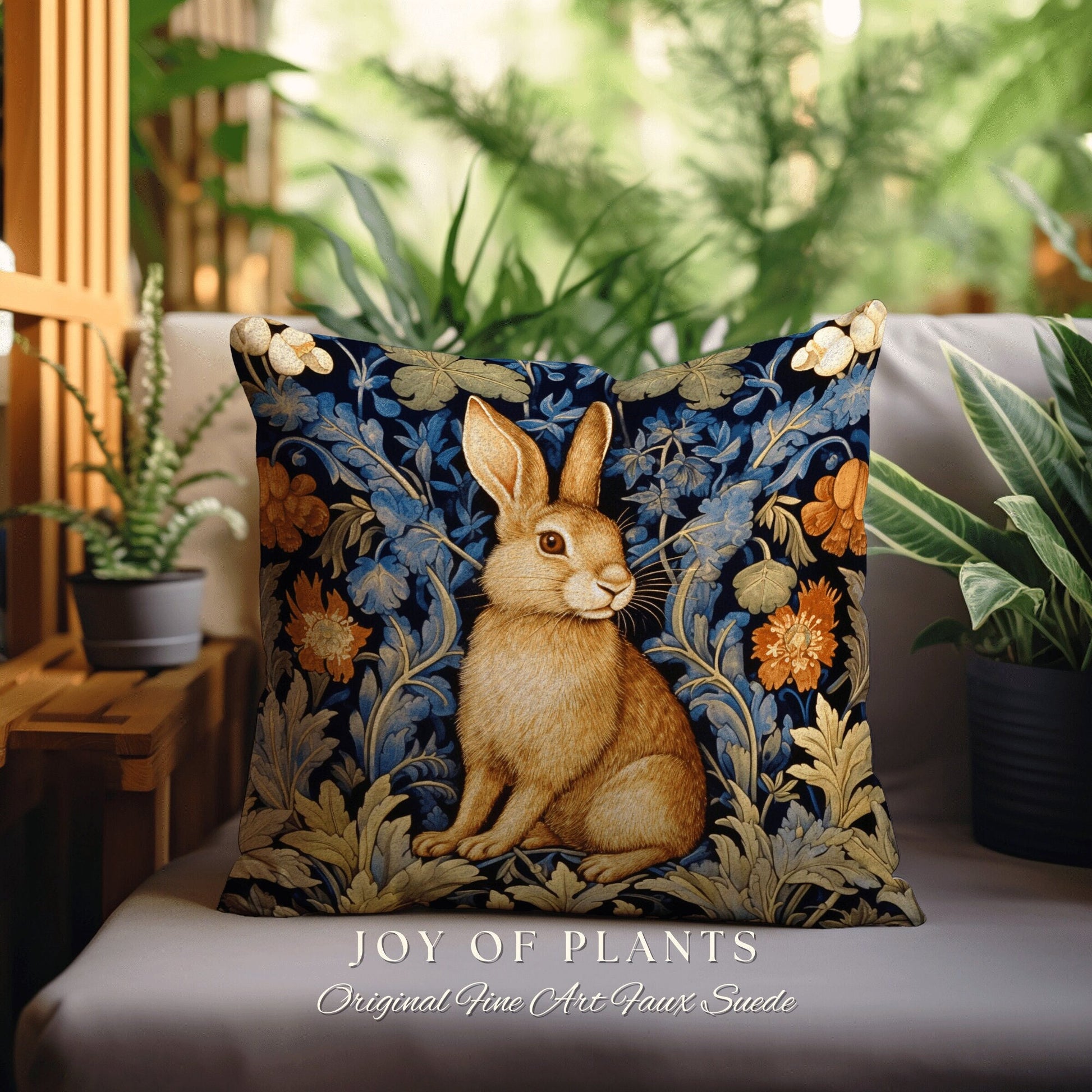 Elegant Accent Pillow Woven | Fairycore Woven Accent Pillow Cottagecore Room Decor Botanical Bunny Aesthetic Rabbit Cushion Whimsical Gift