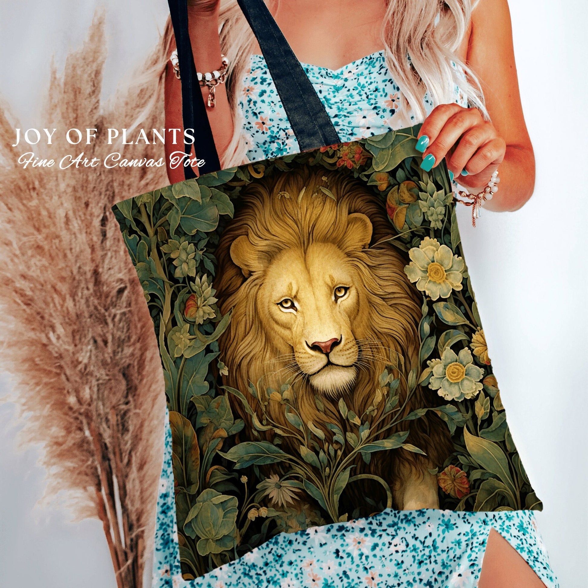 Witchy Lion Tote Bag | William Morris Inspired Tote Bag Cottagecore Satchel Maximalist Woven Tapestry Tote Botanical Fairy Grunge Bag Lion |