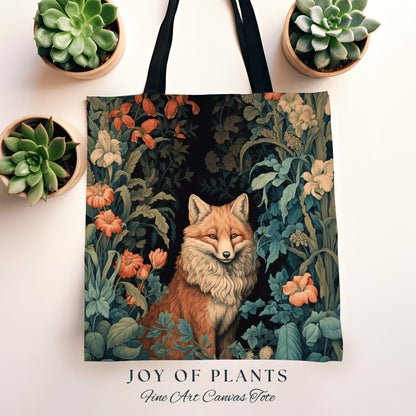 Witchy Woodland Fox Tapestry Tote | William Morris Inspired Tote Botanical Aesthetic Maximalist Tapestry Tote Woven Victorian Fairy Core Fox