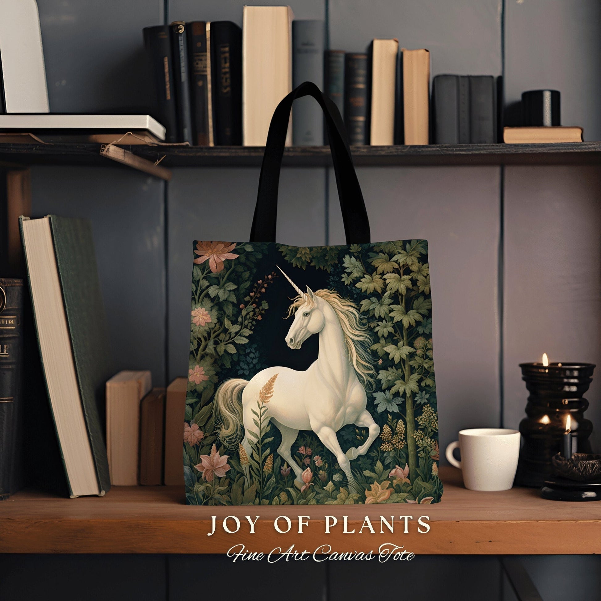 Mystic Unicorn Tapestry Tote | William Morris Inspired Tote Bag Aesthetic Mystical Tapestry Tote Woven Victorian Fairycore Folklore Tote Bag