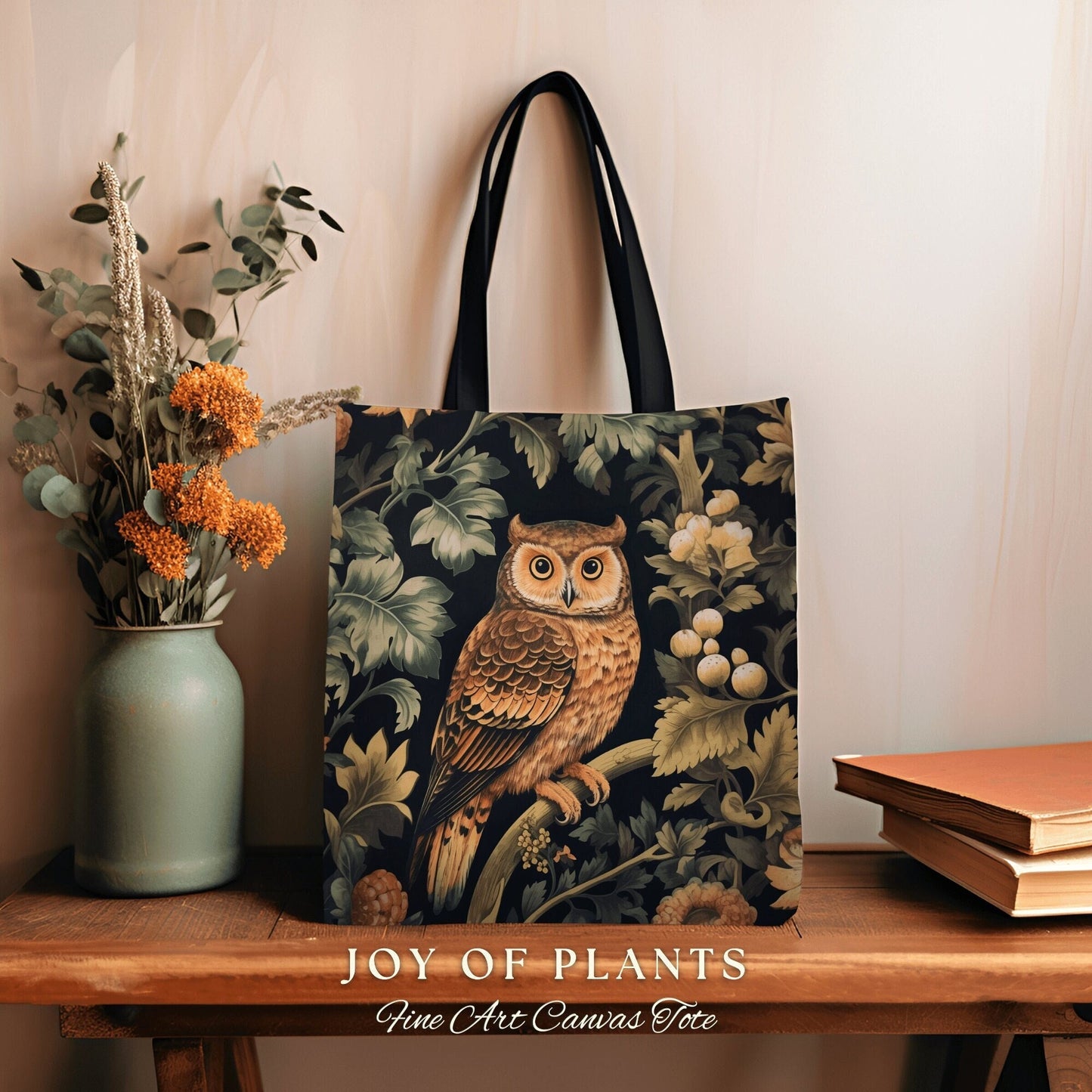 Owl Tote Bag Vintage Botanical | William Morris Inspired Tote Bag Pastel Goth Woodland Tapestry Tote Woven Victorian Fairy Core Owl Tote Bag