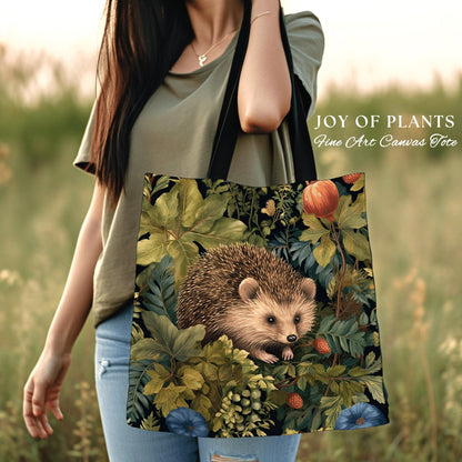 Hedgehog Casual Tote Bag | Boho Cottagecore Accessory William Morris Inspired Handbag Hedge Hog Satchel Fairycore Botanical Aesthetic Art |