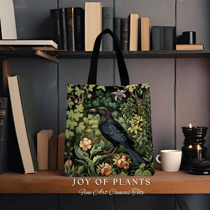 Tote Bag Crow Forestcore Aesthetic | Boho Cottagecore Accessory William Morris Inspired Handbag Satchel Fairycore Gift for Bestfriend |