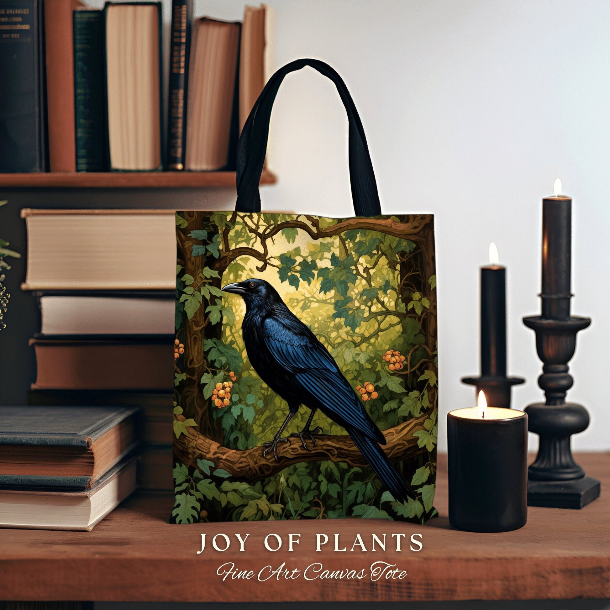 Raven Tote Bag Botanical Style | Boho Cottagecore Accessory William Morris Inspired Everyday Casual Handbag Fairycore Aesthetic Gift |