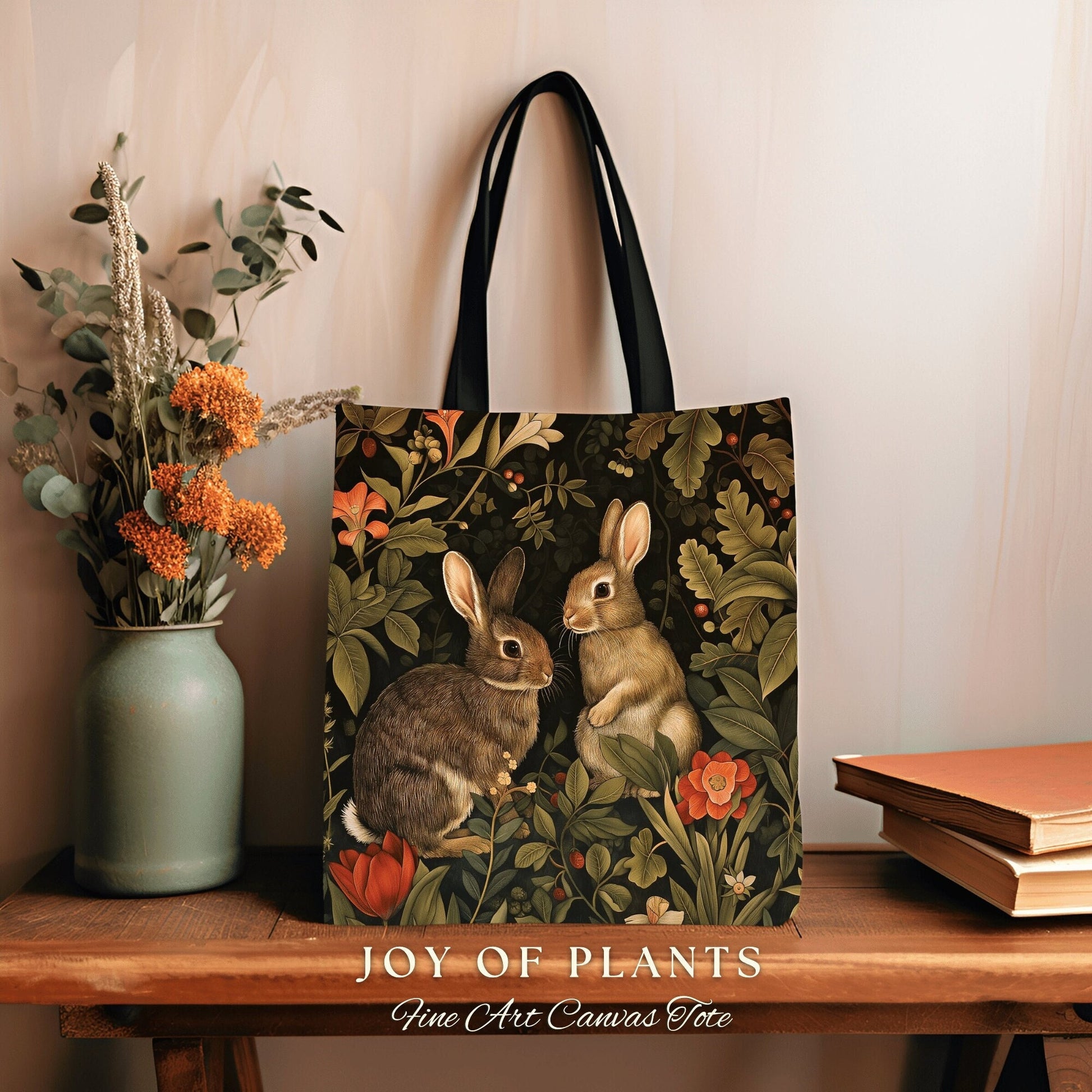 Dark Woodland Tote Bag | Nature Inspired Satchel Forestcore Maximalist Tapestry Tote Cottagecore Rabbit Aesthetic Fairycore Spring Bunnies