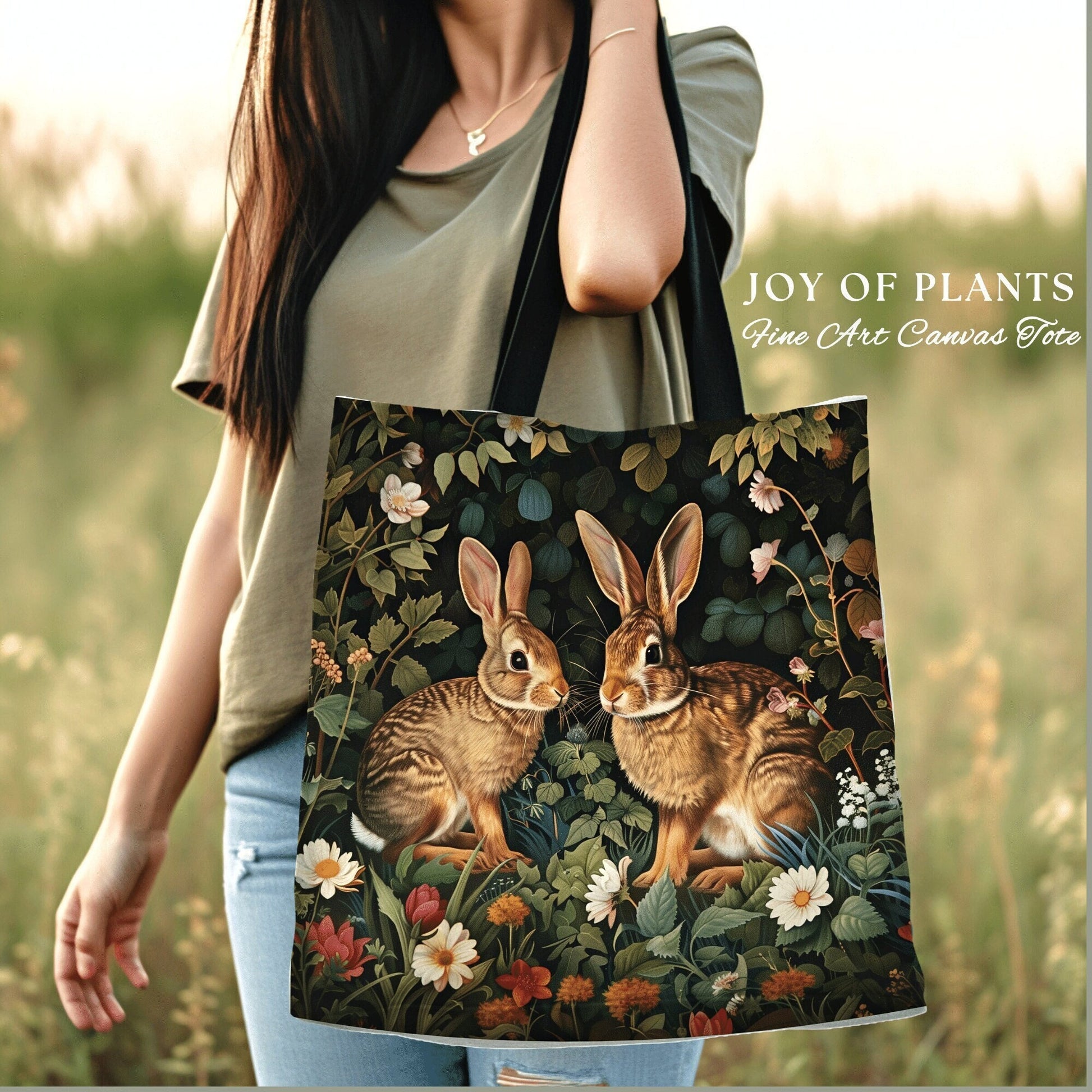 Cottontail Bunnies Spring Tote | Botanical Inspired Satchel Forestcore Maximalist Tapestry Tote Cottagecore Rabbit Aesthetic Fairycore Bag