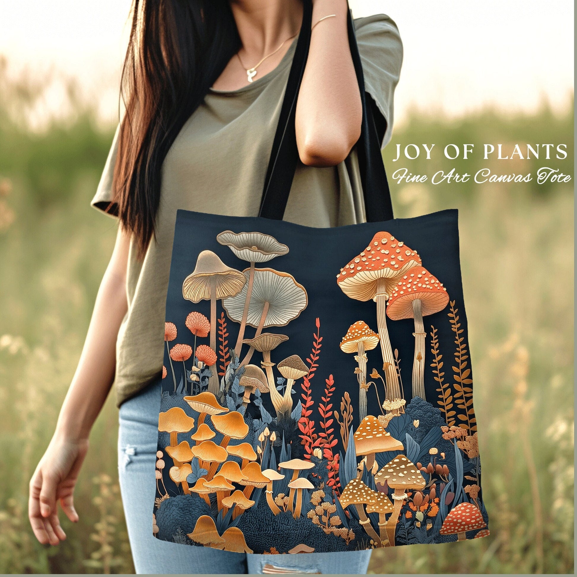 Woodland Whimsy Tote Bag | Eclectic Gift for Forager Fairy Core Toadstool Tapestry Tote Woven Witchy Satchel Whimsical Mushroom Lover Gifts