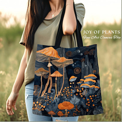 Fairy Forest Mushroom Tote | Ethereal Gift for Mushroom Lover Fairy Mystical Bag Woven Dark Cottagecore Satchel Mycology Gift for Forager