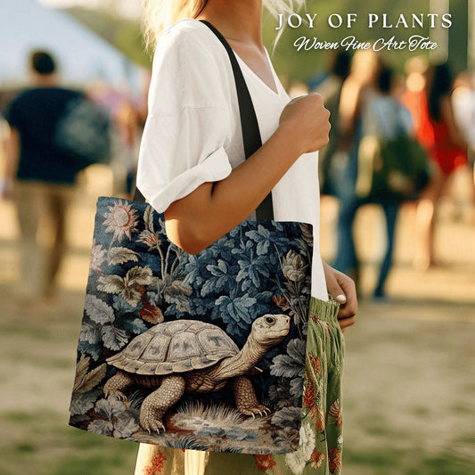 Tapestry Bag Tortoise Satchel Woven | Botanical Morris Inspired Tote Bag Forestcore Satchel Maximalist Tapestry Tote Botanical Fairy Grunge