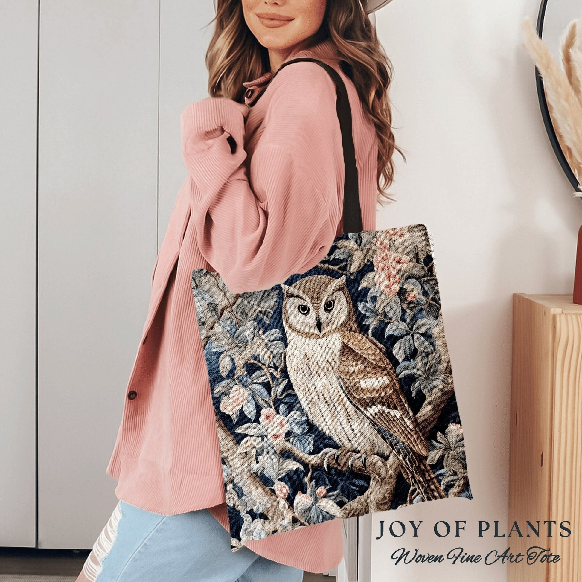 Victorian Gothic Owl Woven Tote | William Morris Inspired Tote Bag Pastel Goth Woodland Tapestry Tote Woven Victorian Fairy Core Owl Tote |