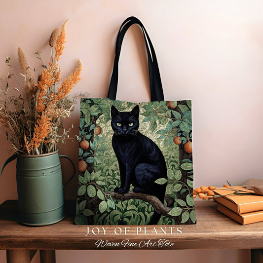 Satchel Bag Black Cat Tote | Cottagecore Accessory William Morris Inspired Handbag Cat Satchel Fairycore Aesthetic Gift Cat Person Gift |