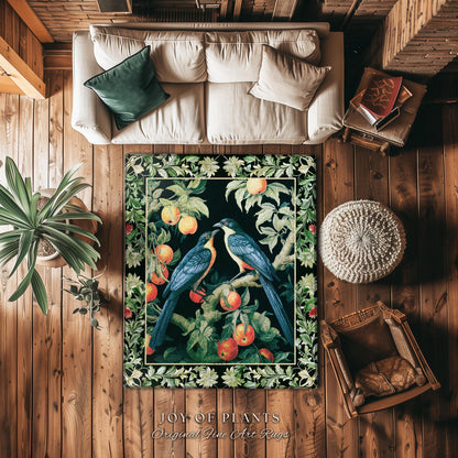 Victorian Gothic Woodland Bird Botanical Rug | Dark Cottagecore Decor Bird Crowcore Gothic Raven Dark Academia Love Bird Gift Forestcore Rug