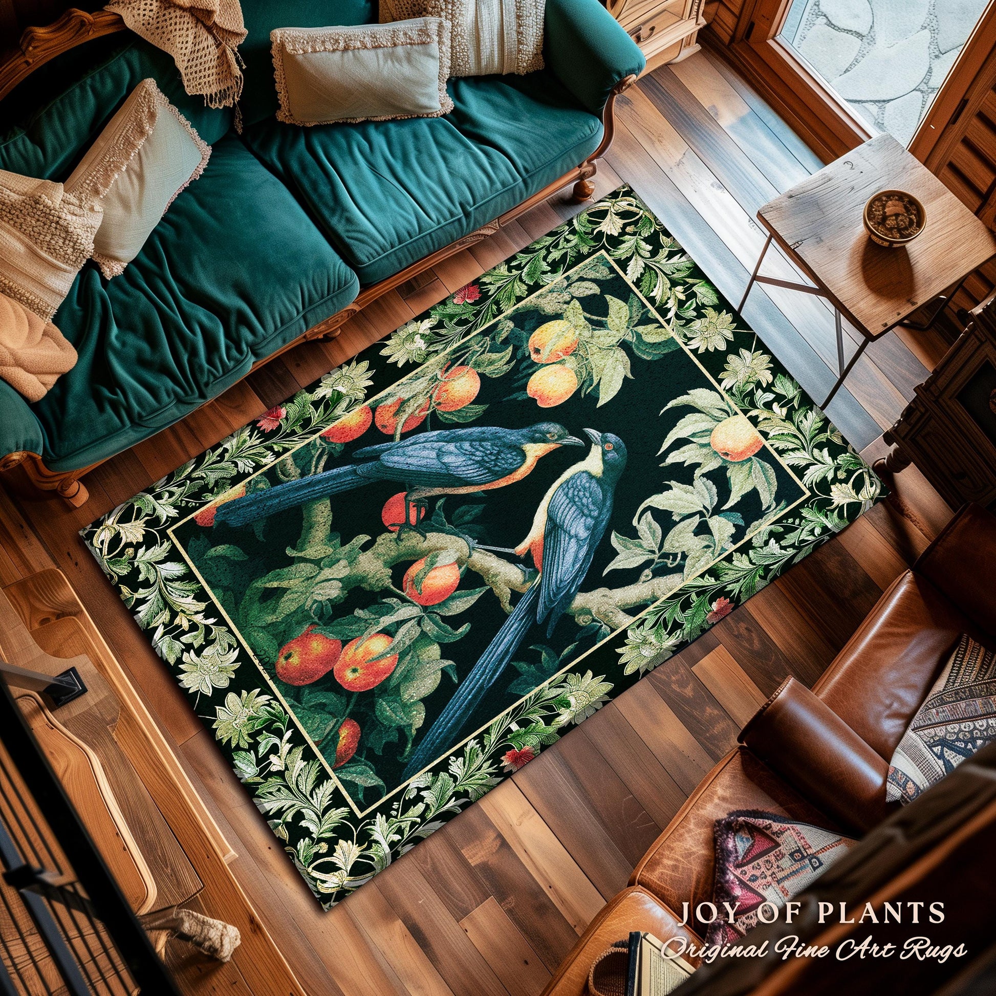 Victorian Gothic Woodland Bird Botanical Rug | Dark Cottagecore Decor Bird Crowcore Gothic Raven Dark Academia Love Bird Gift Forestcore Rug