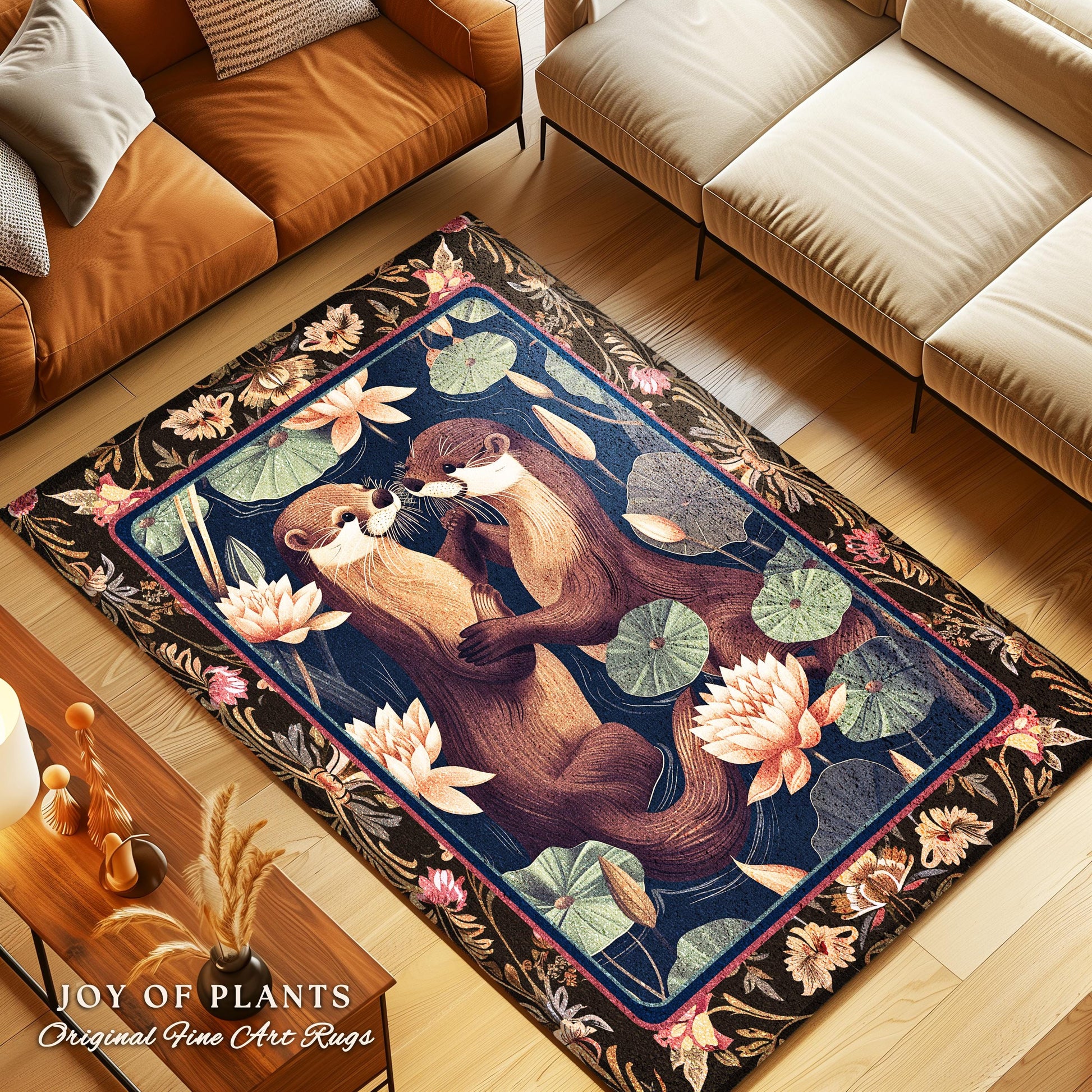 Cute Woodland Otter Area Rug | Scandinavian Aesthetic Boho Home Accent Whimsical Forestcore Fairycore Ethereal Bedroom Otter Nursery Theme |