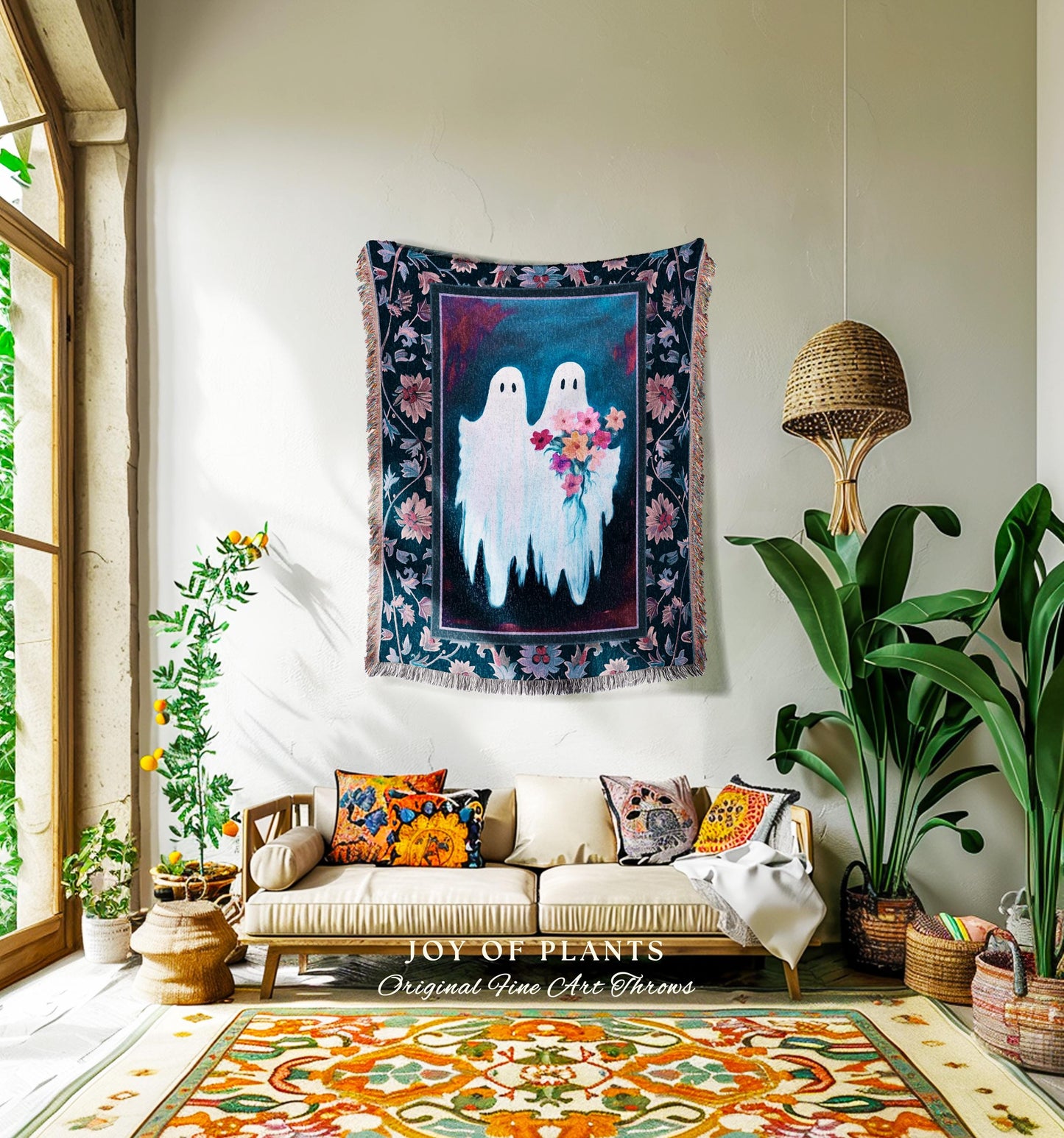 Ethereal Ghost Blanket Spooky Cute Room Decor Moody Dark Whimsical Soft Cottagecore Tapestry Whimsigoth Woven Wall Art Gift for Ghost Lover