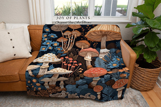 Cozy Mushroom Throw Blanket | Eclectic Throw for Mushroom Lover Gift Whimsical Room Design Reading Nook Maximalist Aesthetic Toadstool