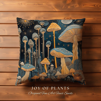 Mystic Mushroom Throw Pillow | Whimsical Room Eclectic Gift for Reading Nook Fairycore Toadstool Cushion Woven Cottagecore Mycology Gift |