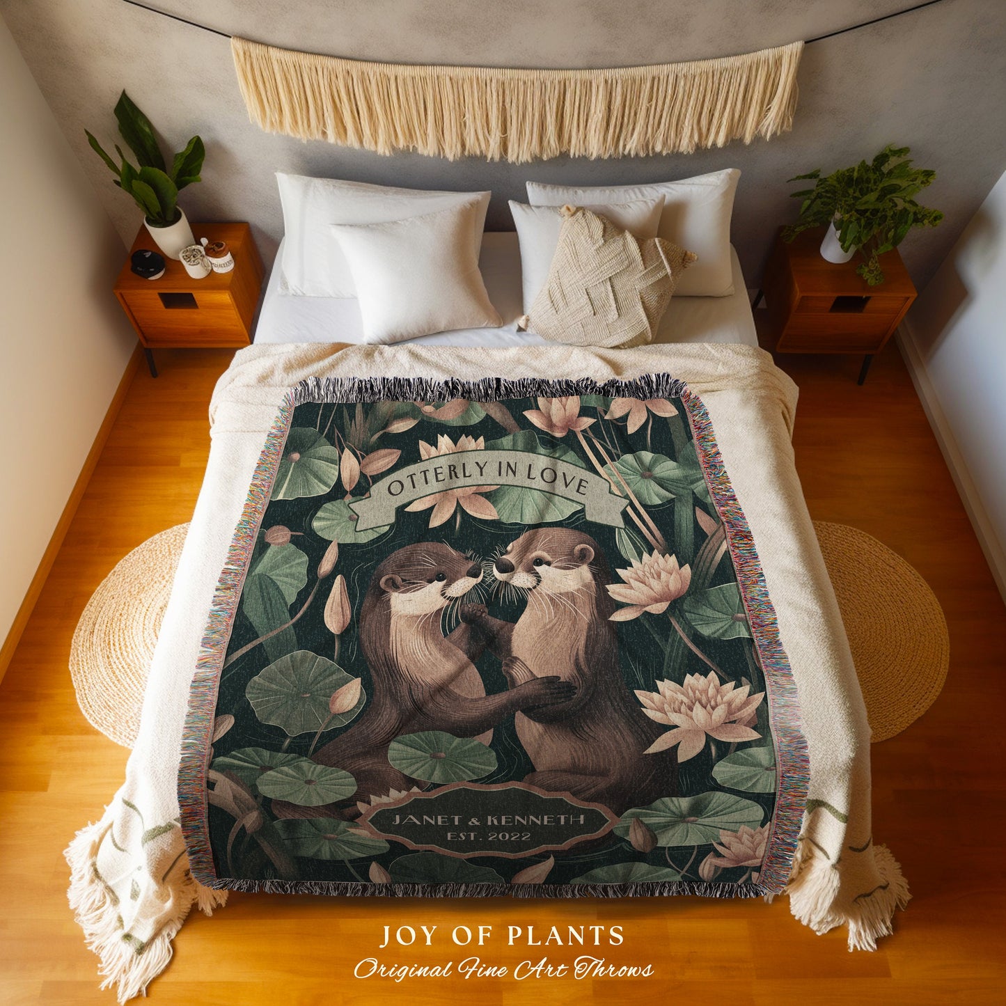 Adorable Otter Couple Personalized Throw | Woodland Wedding Anniversary Gift Custom Established Date Blanket 'Otterly in Love' Gift for Wife